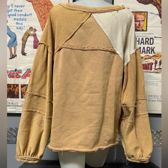 POL Metal Fringe Detailed French Terry Oversized Sweater Top - Mustard Size L - Picture 5 of 7
